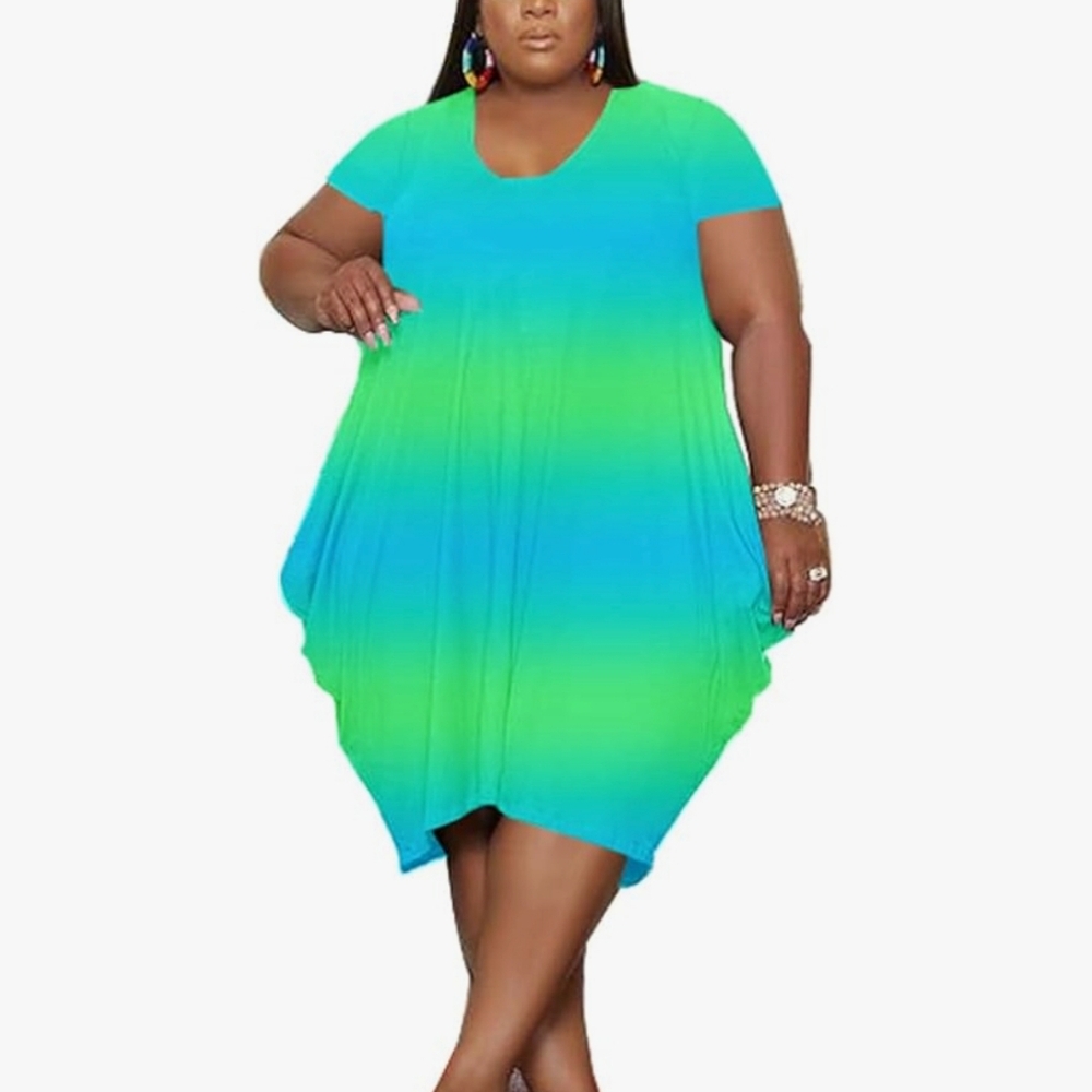 Chic Gradient Blue and Green Mini Dress
